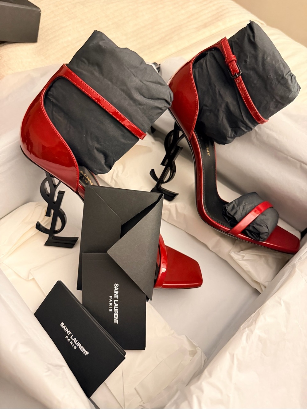 Saint Laurent Red Patent Opyum Sculptural-Heel Sandals